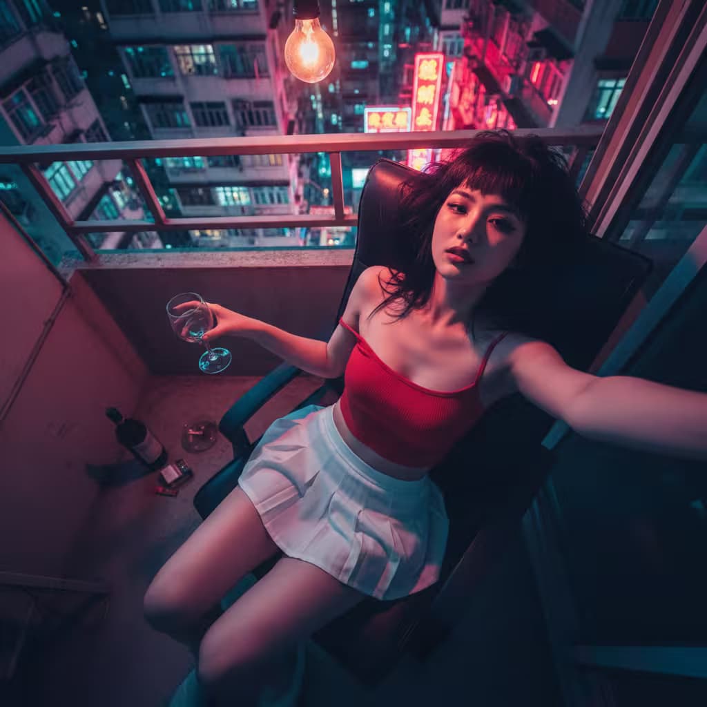 Example output for 🌃 Neon Balcony Selfie Generator