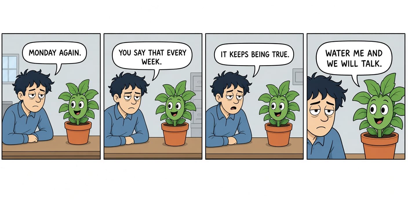 Example output for Four-Panel Comic Strip With Speech Bubbles