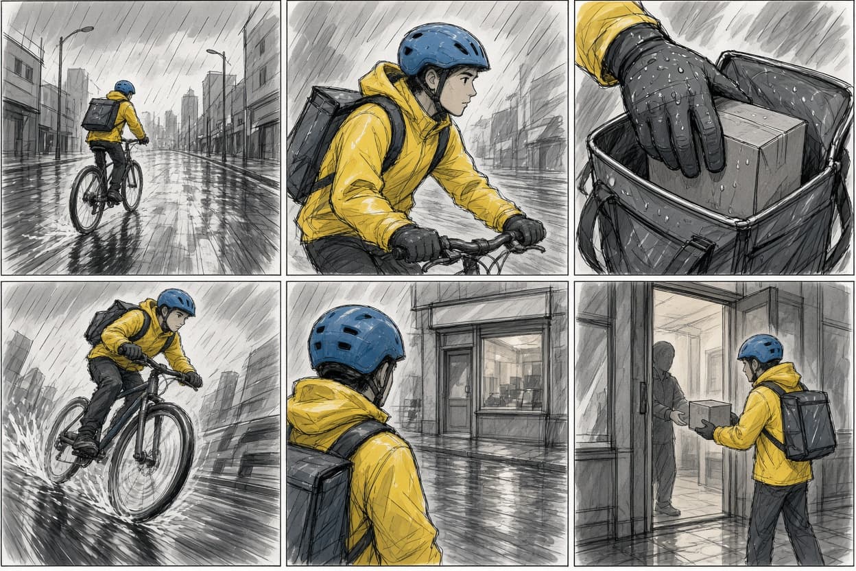 Example output for Six-Panel Storyboard for a Short Scene