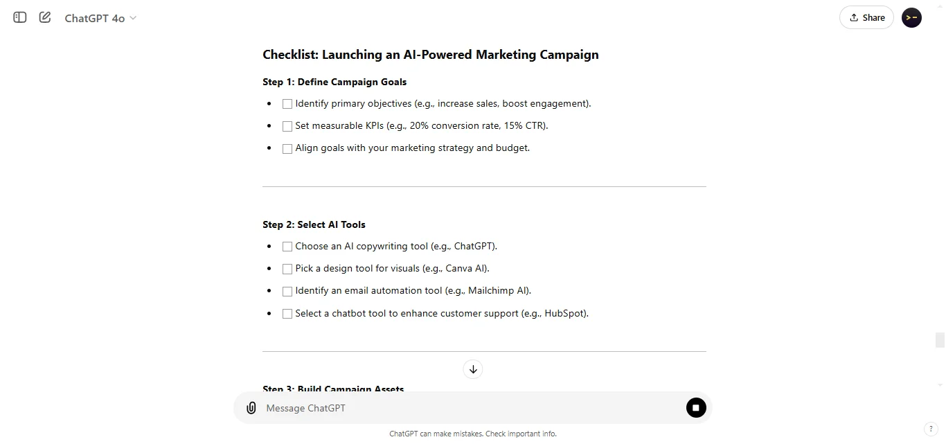 Checklist format