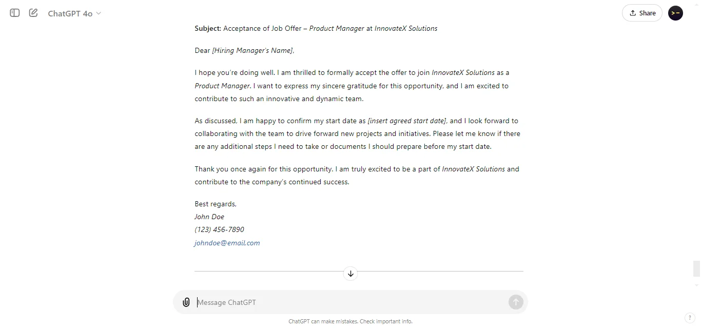 Accepting Job Offer