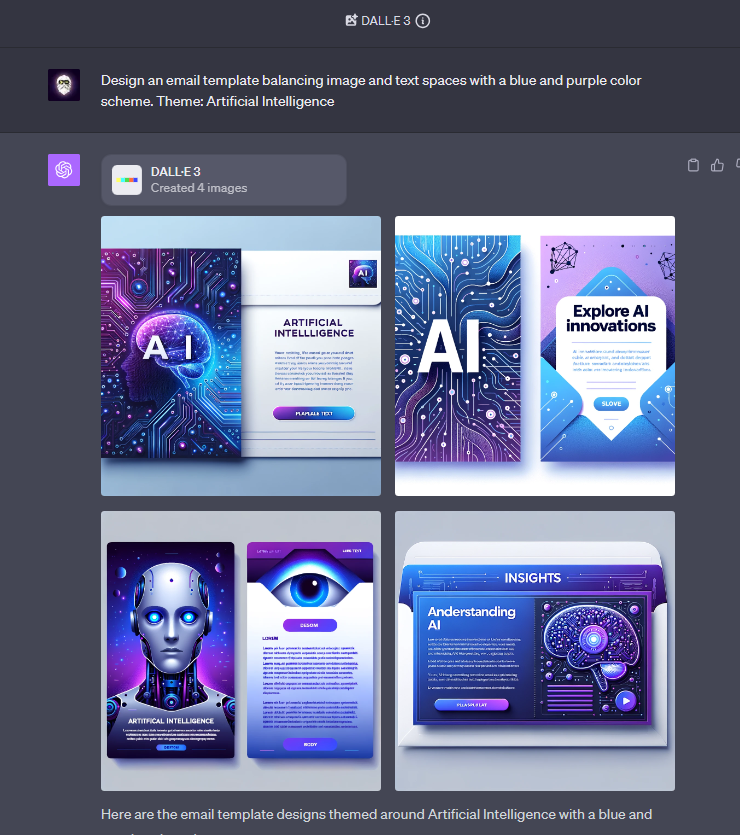 Email templates designed by DALL-E 3