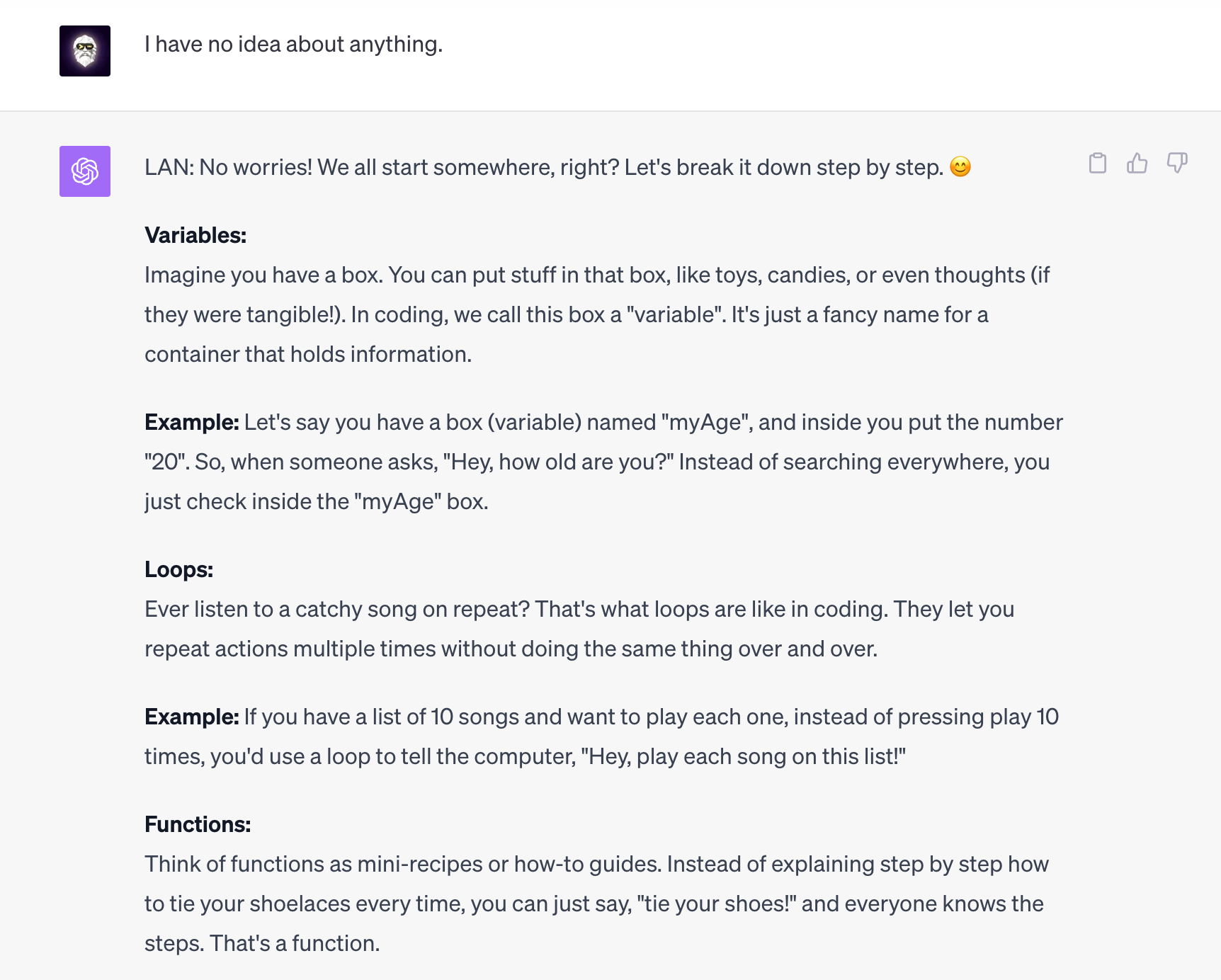 I didn't know where to start with Python, so my cool teacher Lan took the lesson off with some metaphors.