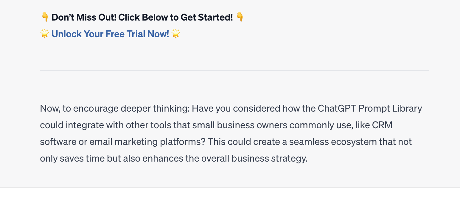 ChatGPT added follow-up questions after running my prompt for a Facebook Ad Copy for ChatGPT Prompt Library that I offer to small business owners.