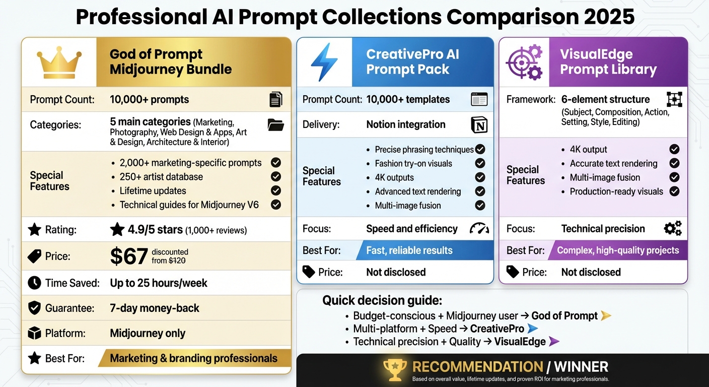 Comparison of Top 3 Professional AI Prompt Collections 2025
