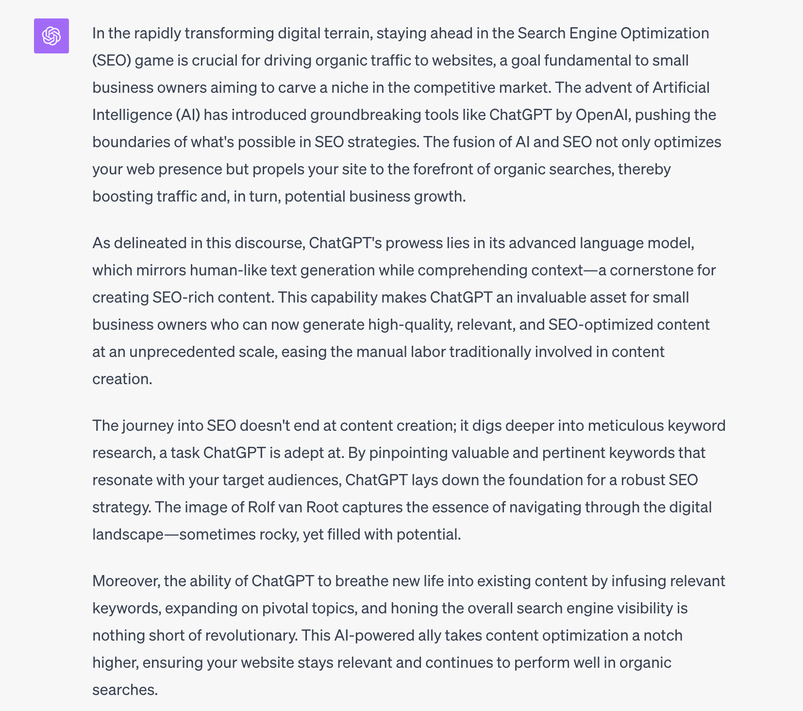 ChatGPT Generated an SEO Keyword-Rich Conclusion for me.