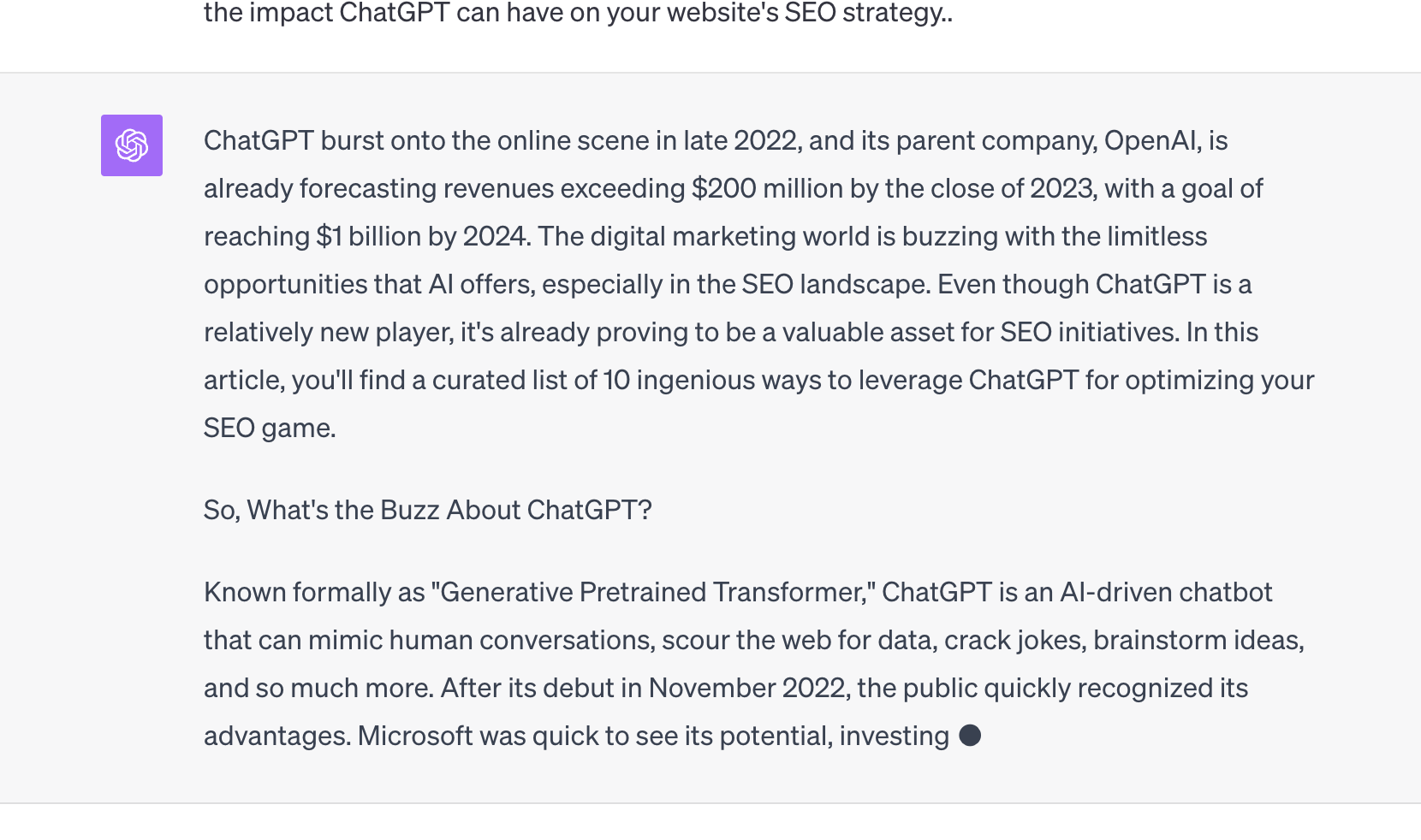 ChatGPT corrected errors in spelling and grammar for me. A simple and yet effective prompt for ensuring your SEO game is on point considering that spelling issues are problematic for SERPs. 