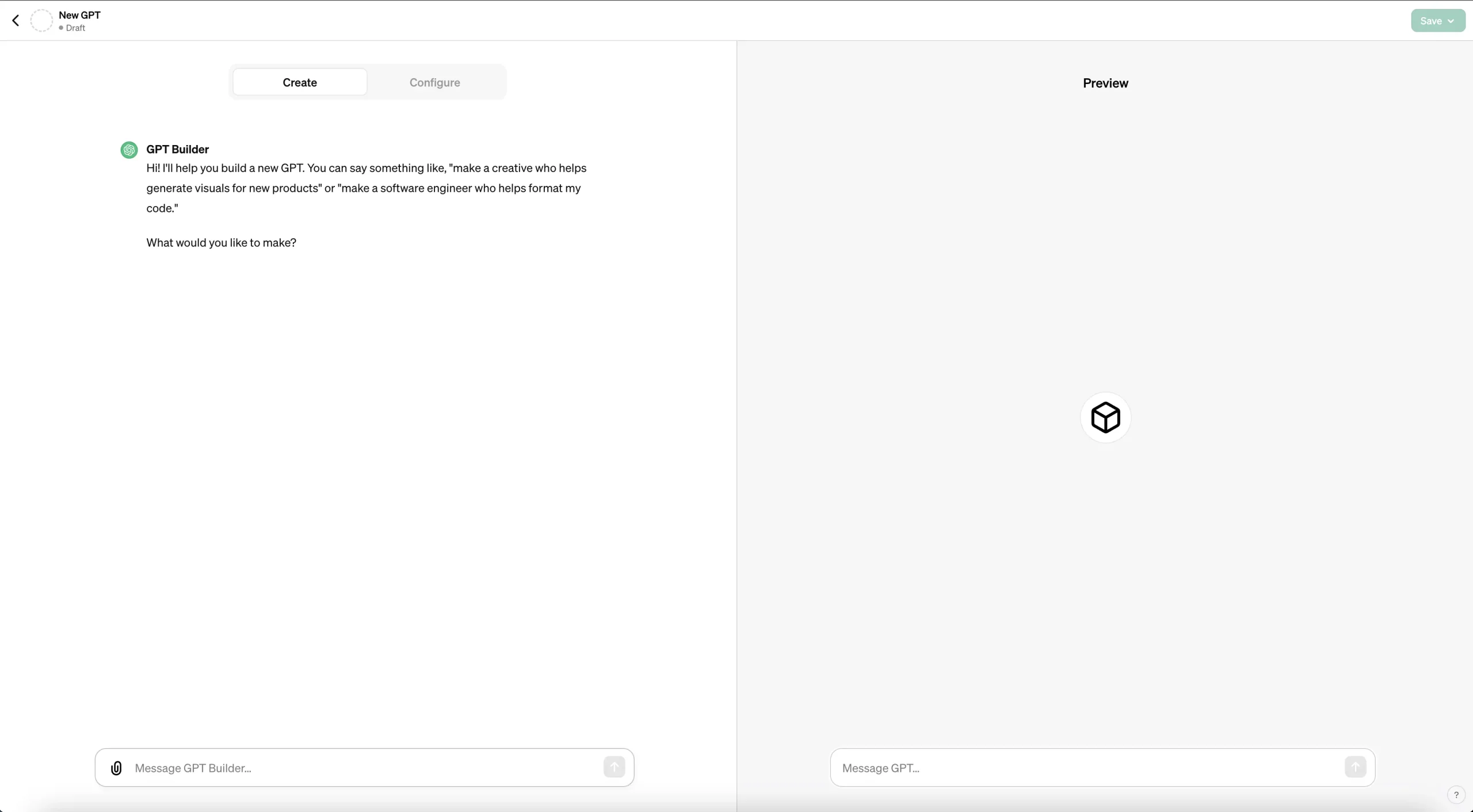 GPT Builder Window by OpenAI