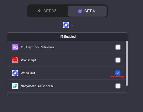 Ticked "WebPilot" plugin install for browsing the internet with ChatGPT