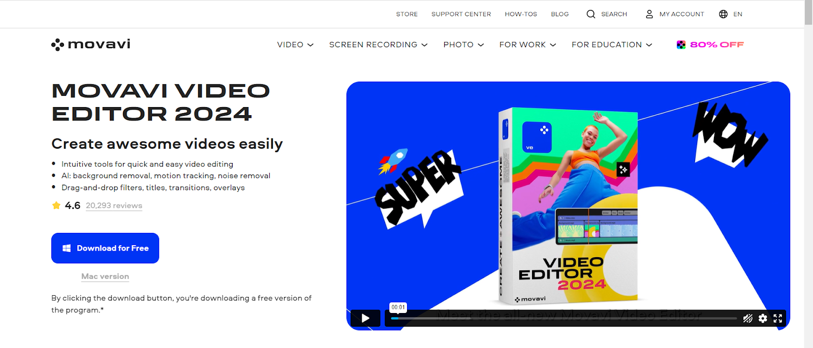 MOVAVI video editor for 2024, web screenshot