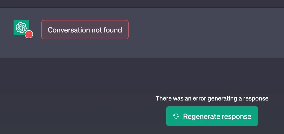 Conversation Not Found, ChatGPT Window