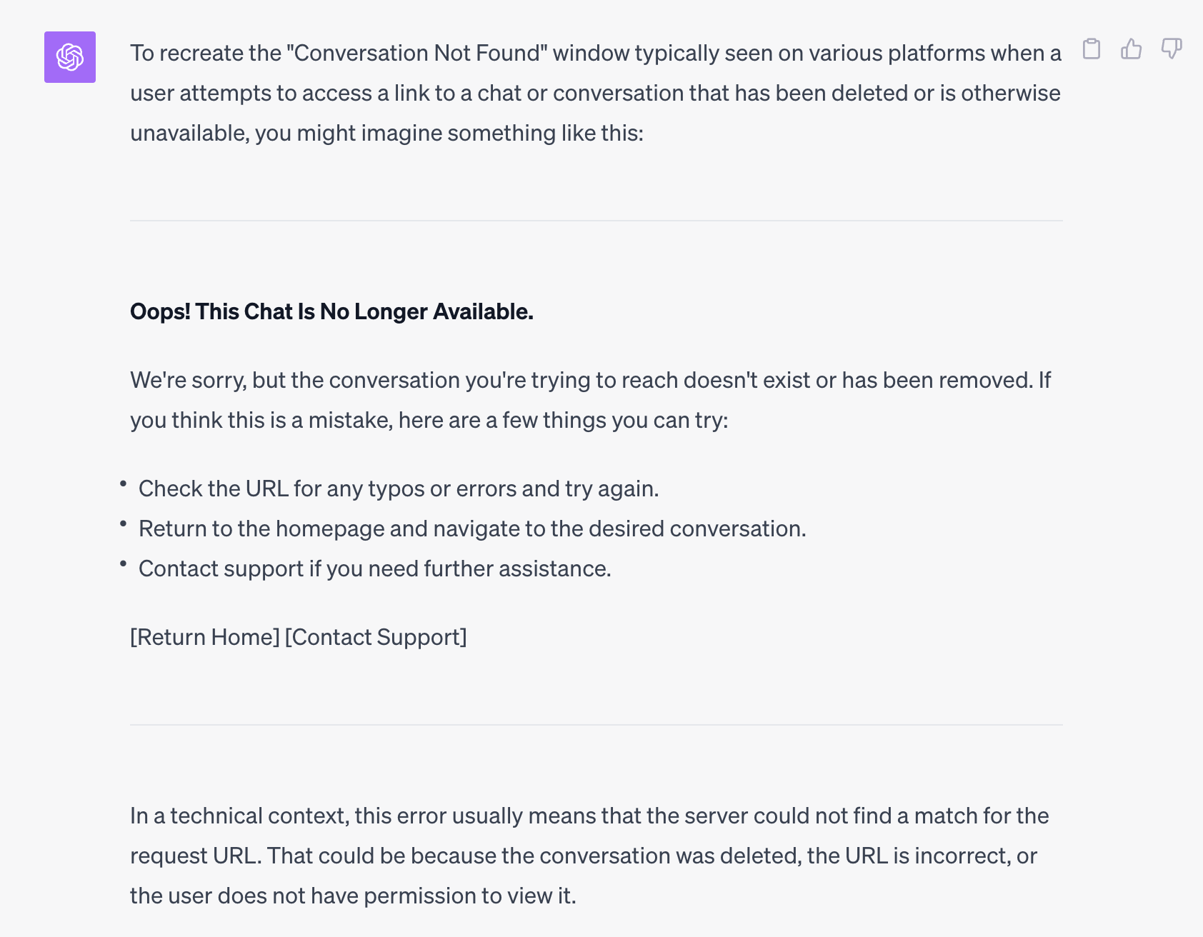 ChatGPT recommendations to solve Conversation Not Found Error.